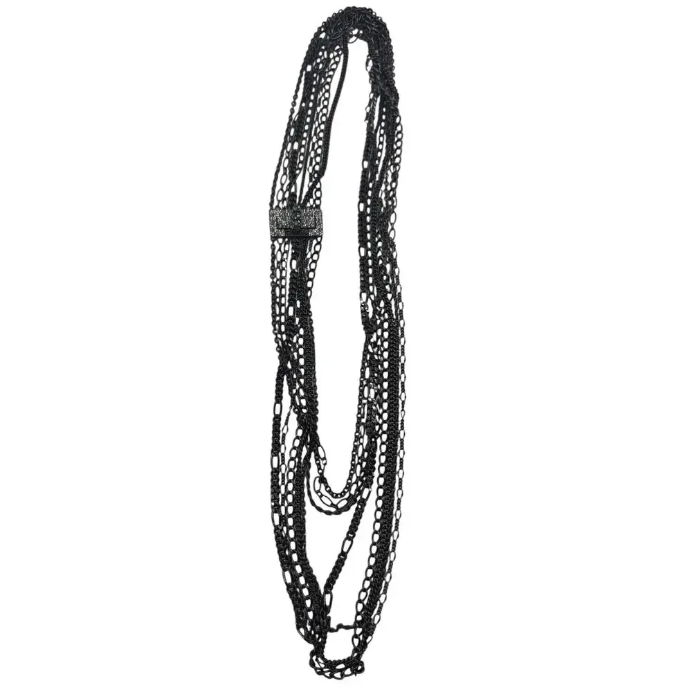 Chanel Multi Strand Gunmetal-Silver Crystal Reissue Lock Necklace